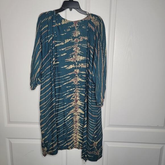 Hand dyed Boho Sleeveless Romper and Long sleeve Duster Set Green/Cream One-Size - Picture 8 of 8